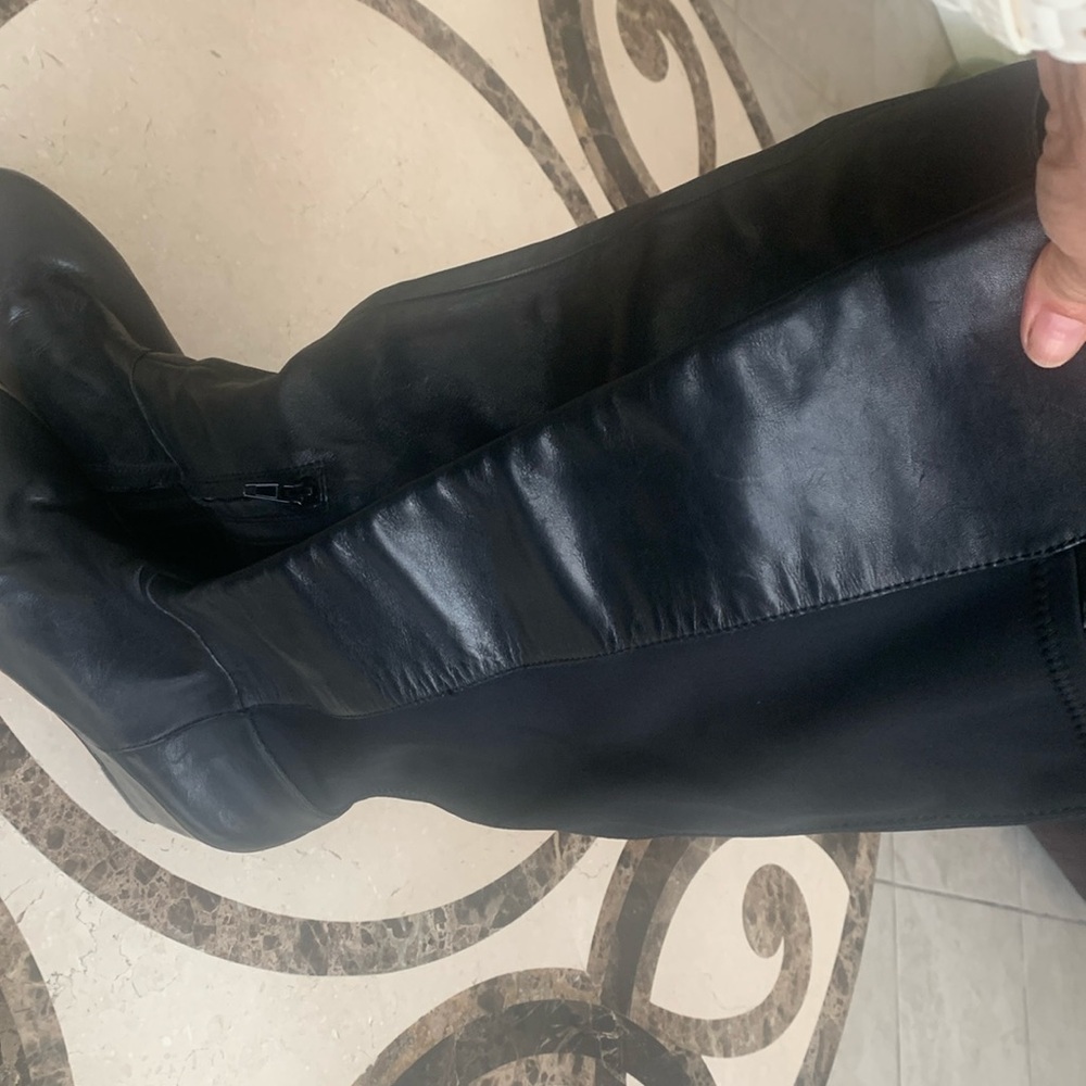 Saks fifth Ave high black elastic and leather size 8 high boots